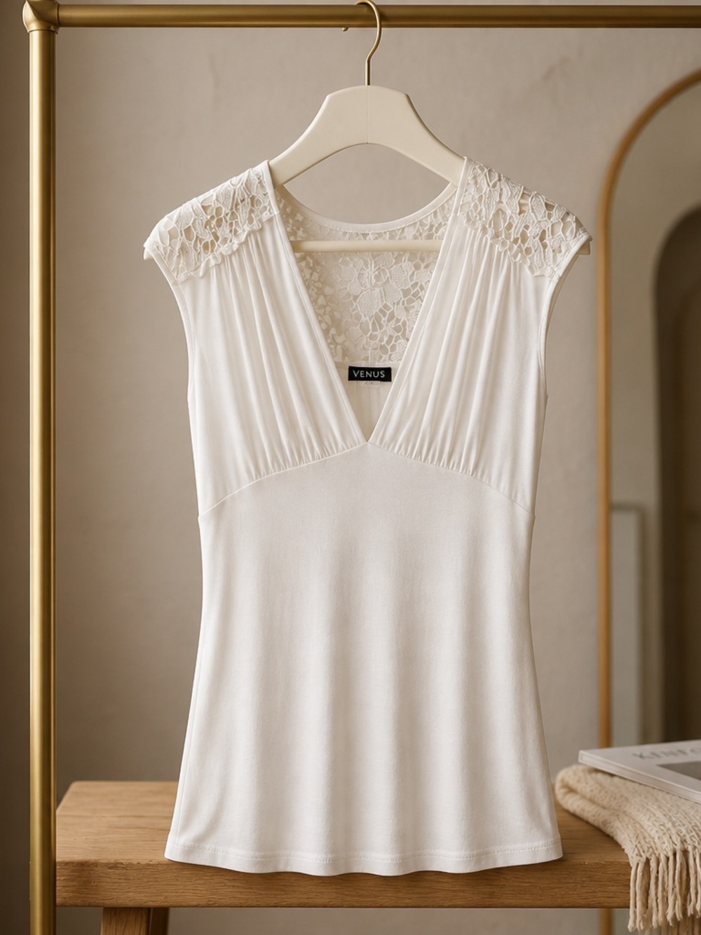 VENUS Ivory Lace V‑Neck Chemise Top